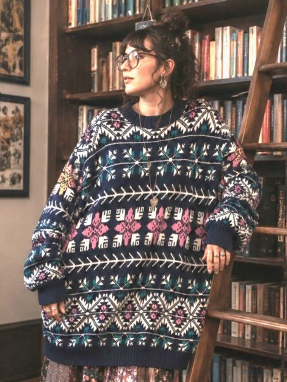 Vintage Cut4U Navy Blue White Purple Aztec Nordic Winter Sweater